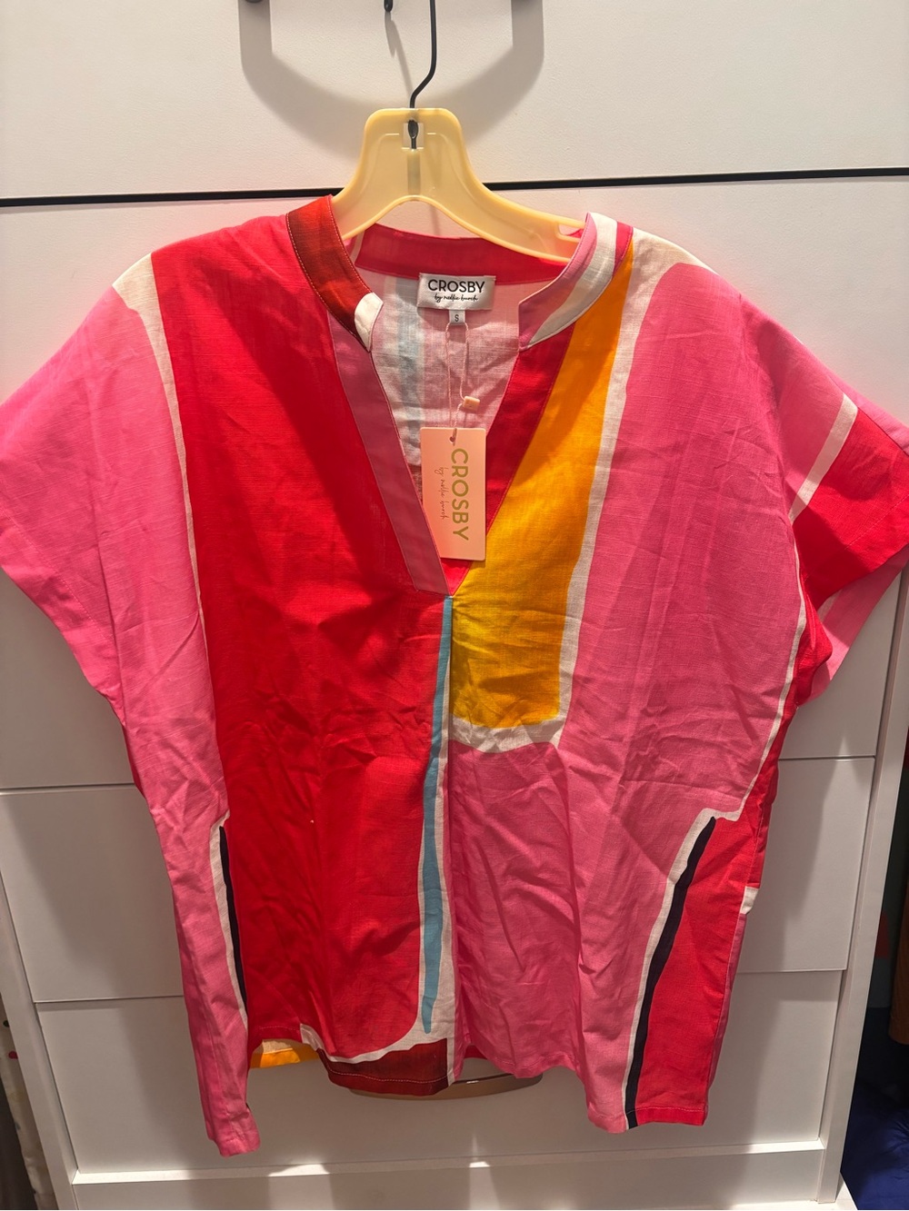 Crosby women’s pink & Red Colorblock Short Sleeve Top